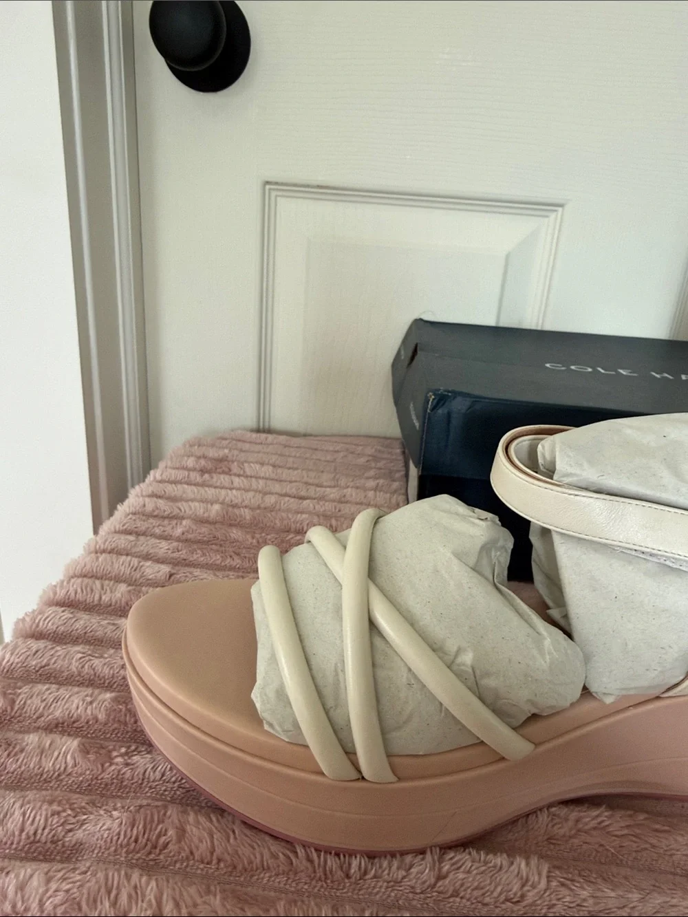 Cole Haan Blush Pink and White Platform Wedge Sandals
